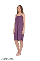 Satin Solid Nightdress for Women, Blue & Purple, Pack of 2 
