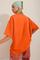 Cotton Blend Printed T-shirt for Women, Orange 