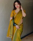 Satin Solid Saree for Women, Gold 
