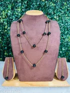 Handicraft Two Layer Long Chain Necklace for Women & Girls, Black