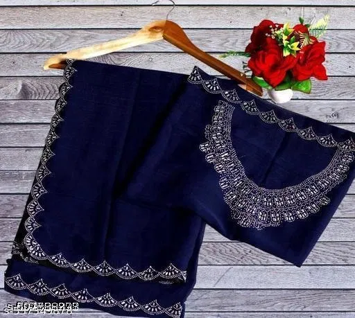 Georgette Saree for Women, Blue (5.5 M)