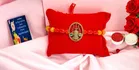 Metal Rakhi with Greeting Card & Roli Chawal 