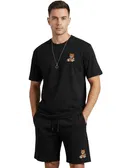 Polyester Printed T-shirt With Matching Shorts, Black 