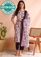 Cotton Printed Women's Kurta with Pant & Dupatta Set 