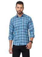 Cotton Blend Checkered Shirt for Men, Sky Blue 