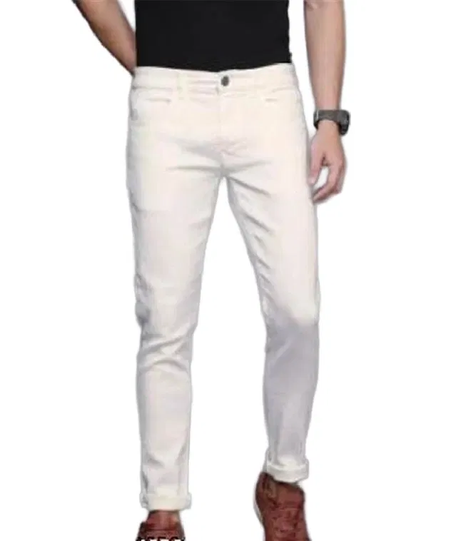 Denim Slim Fit Jeans for Men (White, 34)