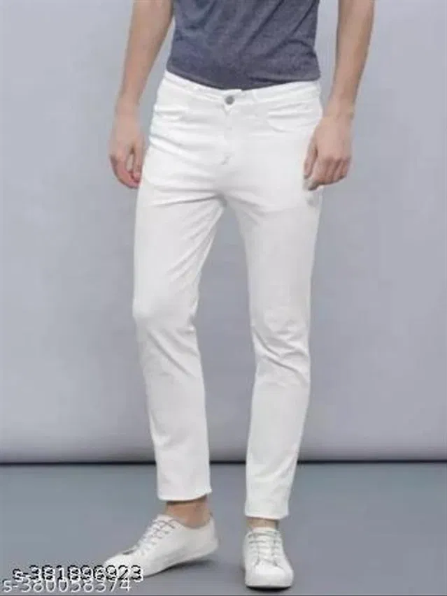 Denim Slim Fit Jeans for Men (White, 34)