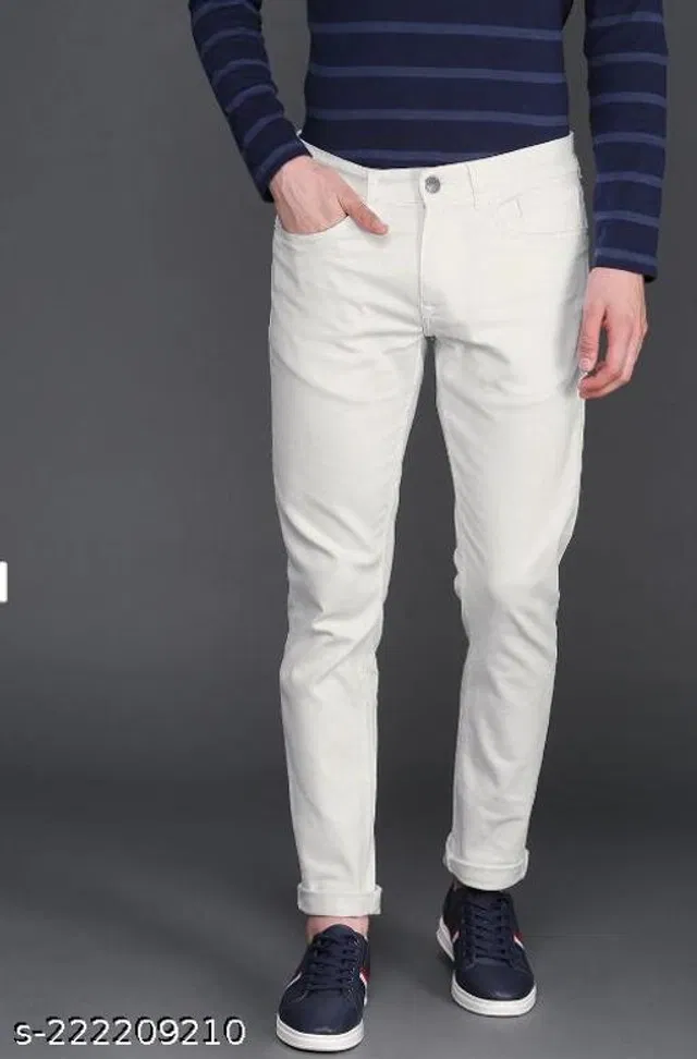 Denim Slim Fit Jeans for Men (White, 28)