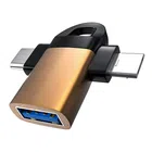 Metal USB to Type C & B 2-in-1 OTG Adapter (Gold & Black)