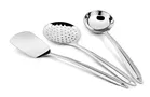 Classic Essentials Stainless Steel Cooking Utensil Set of 3, (Karachhi, Jhara, Palta), Silver