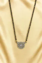 Silver-Tone Diamond Stone Mangalsutra with Black Bead Chain 