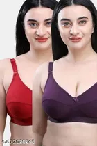 Hosiery Solid Bras for Women, Red & Purple, Pack of 2 
