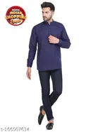 Cotton Blend Solid Short Kurta for Men 