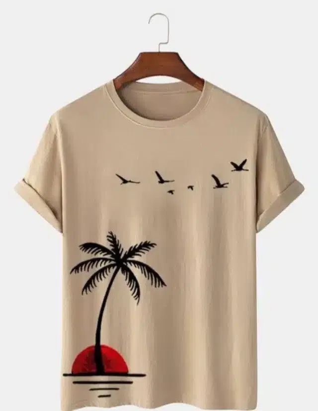Half Sleeves T-Shirt for Men (Beige, M)