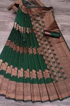 Litchi Silk Floral Saree for Women, Green 