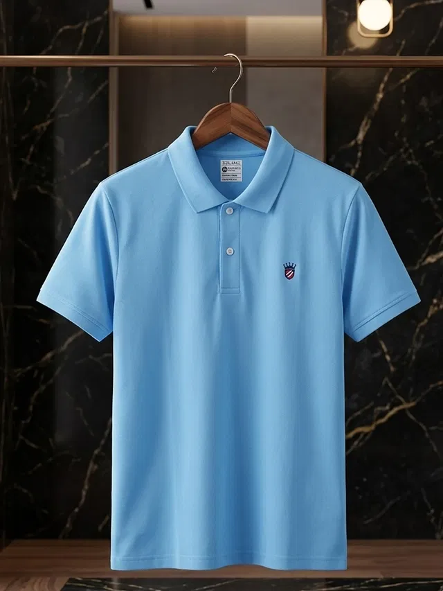 Solid Polo T-shirt for Men (Sky, L)