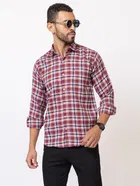 Cotton Blend Checkered Shirt for Men, Maroon 