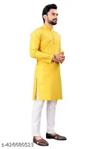Stripe Show Button Mandarin Neck Kurta for Men 