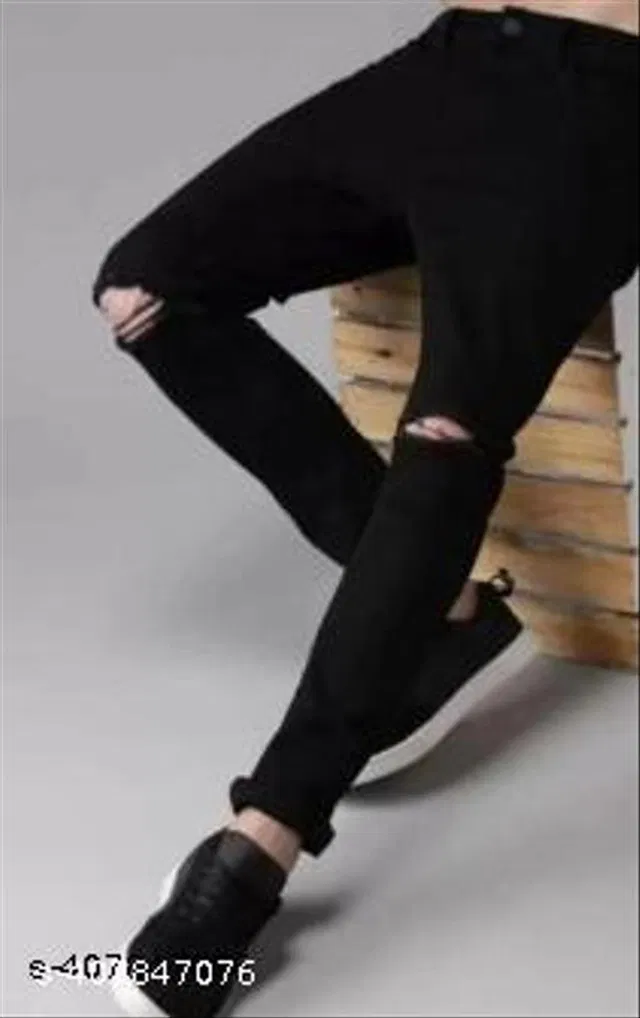 Denim Slim Fit Jeans for Men (Black, 30)