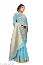 Linen Zari Woven Saree for Women 