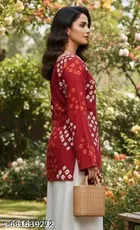 Rayon Printed Short Kurti for Women, Maroon 