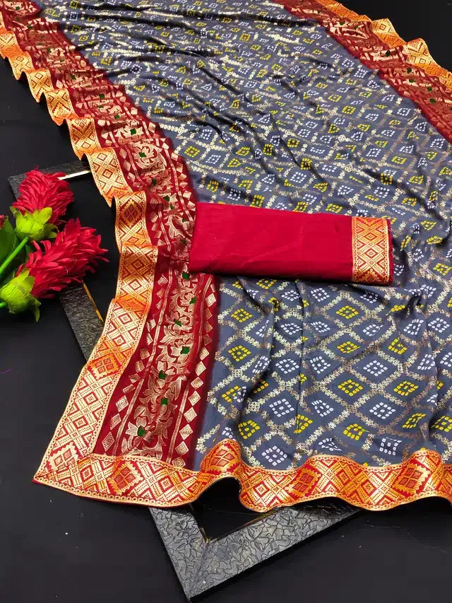 Georgette Printed Saree for Women (Grey, 6.3 m)