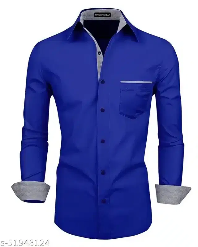 Men's Solid Full Sleeve Shirt (Royal Blue, XXL)