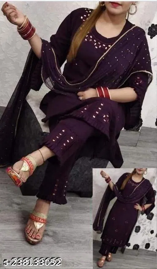 Solid A-line Dupatta Set for Women (Wine, XL)