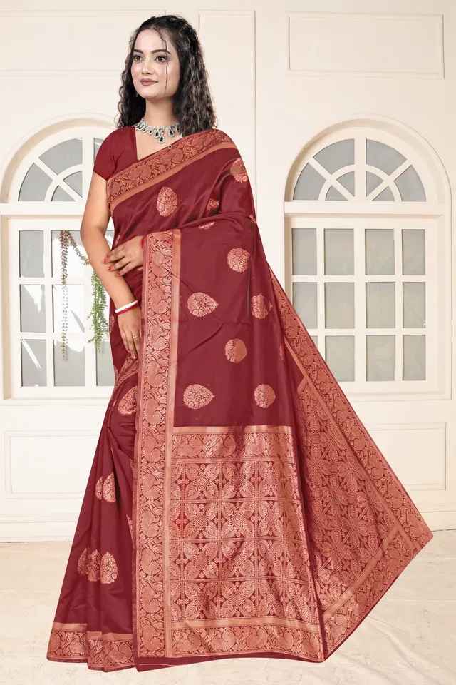 Jacquard Woven Design Saree for Women, Maroon (6.3 m)