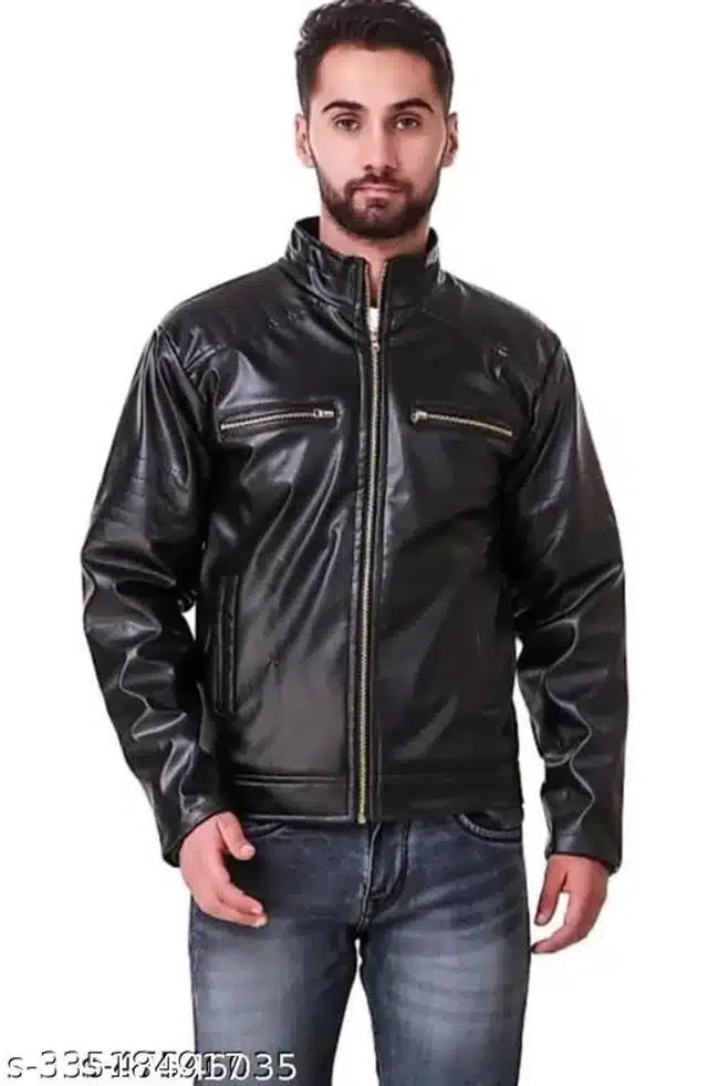Leather Jacket for Men (Black, XXL)