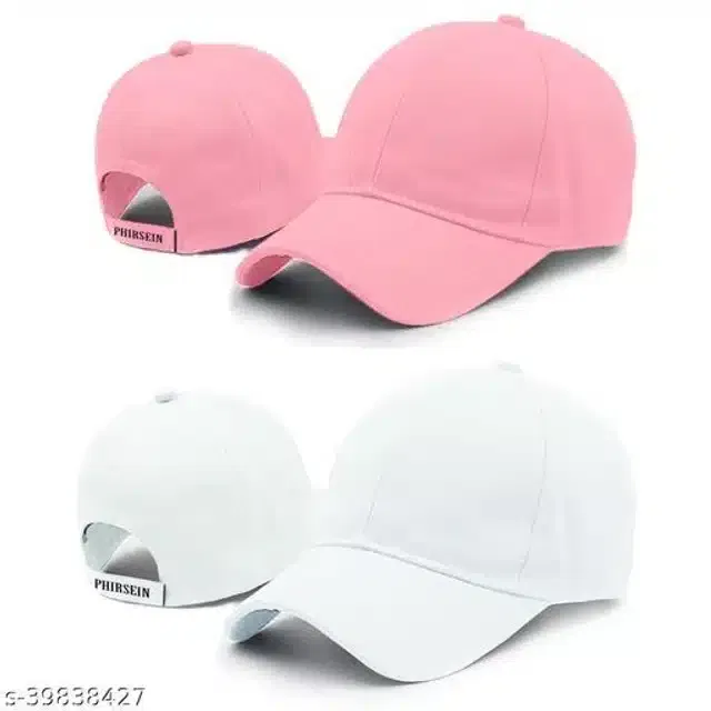 Cotton Cap for Men & Women (White & Pink, Pack of 2)