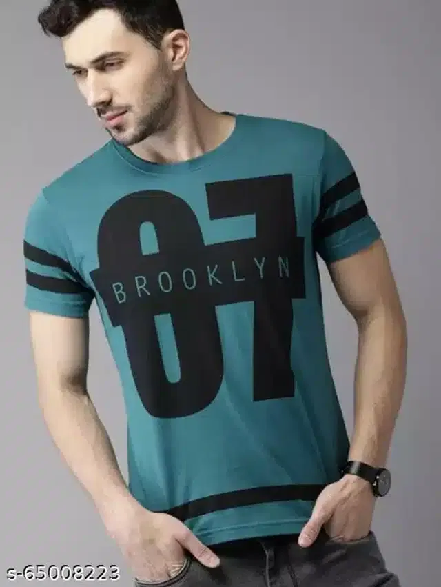 Half Sleeves T-Shirt for Men (Teal, L)