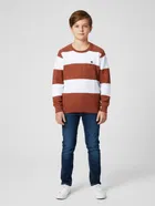 Acrylic Striped Sweater For Boys, Rust & White 