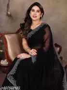Georgette Saree for Women, Black 