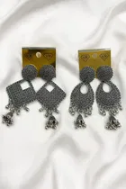 Oxidised Silver-Plated Jhumka Earrings for Women 