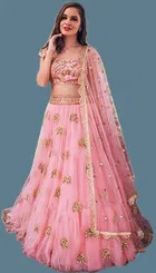 Net Embroidred Semi Stiched Lehenga Choli for Women 