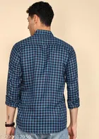 Cotton Blend Checked Shirts for Men, Blue 