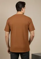 Polyester Round Neck T-shirt for Men, Brown 