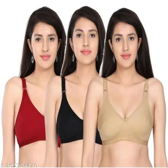 Polycotton Non-Padded Bra for Women (Multicolor, 32B) (Pack of 2)
