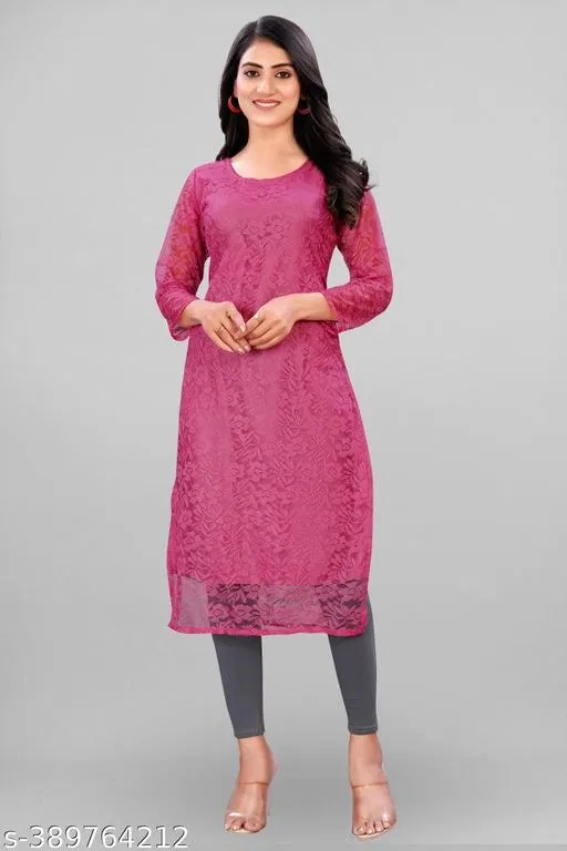 Net Kurti for Women, Pink (M)