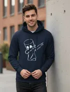 Fleece Printed Hoodie for Men, Dark Blue 
