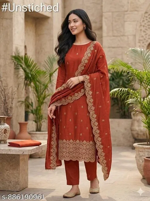 Vichitra Silk Punjabi/All Over Suits for Women (6.45 meter (XL)