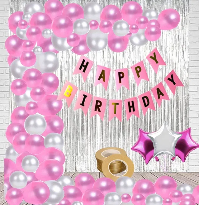Party Decoration Kits (Pink & Silver, Set of 36)