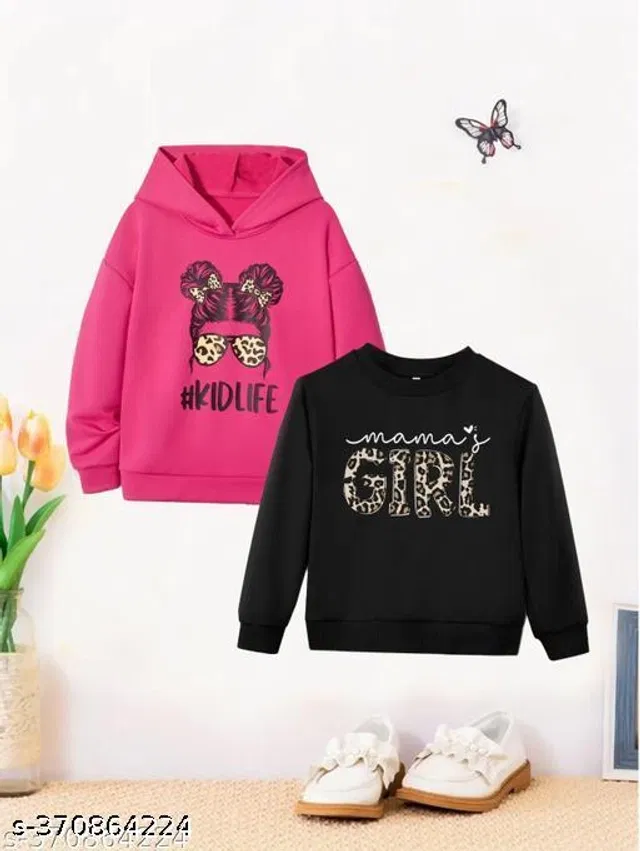 Cotton Blend Sweatshirt for Girls (Multicolor, 5-6 Years) (Pack of 2)