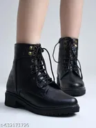 Solid Mid-Top Heeled Boots for Women Black 