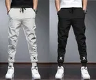 Polyblend Printed Trackpants for Men, Black & Grey, Pack of 2 