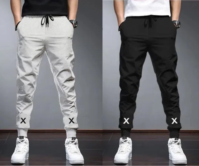 Polyblend Printed Trackpants for Men, Black & Grey, Pack of 2 (M)