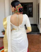 Cotton Blend Printed Saree for Women, White 
