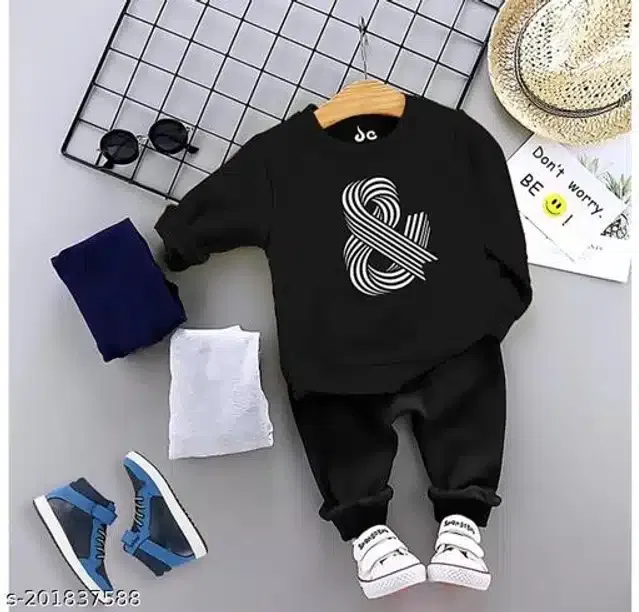 Hosiery Cotton Full Sleeves T-Shirt with Pant Clothing Set for Kids (Black, 9-12 Months)