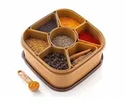 The Dark Wolf Masala Rangoli Box Dabba For Keeping Spices, Spice Box For Kitchen, Masala Container, Plastic Wooden Style, 7 Sections 